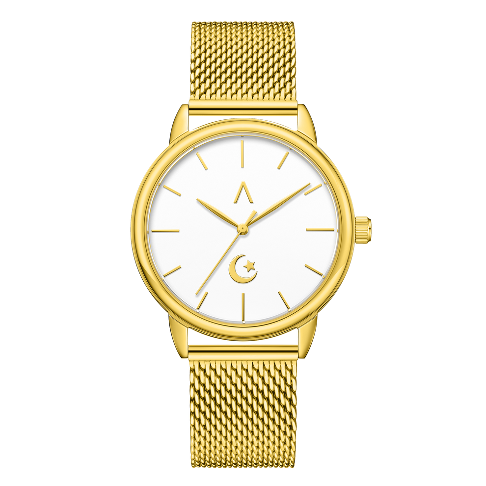 Islamic Men's Watch | White Gold & Gold Mesh | Explora – Explora Watches